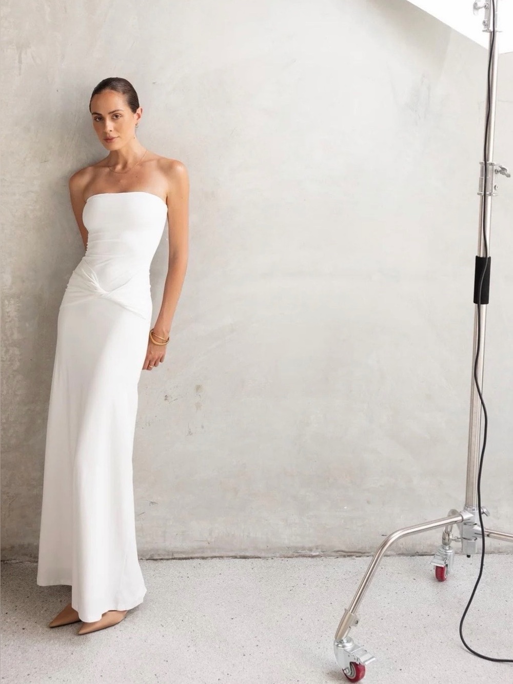 CHARCOAL Strapless White Column Dress